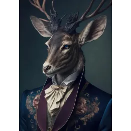 Plakat Jeleń w Eleganckim Stroju – Portret Zwierzęcia w Stylizacji z Krawatem – produkt