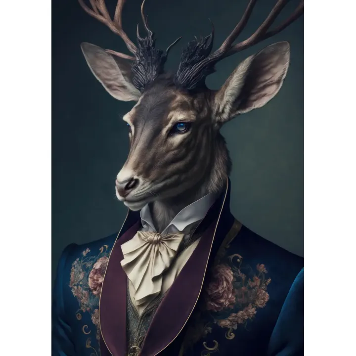 Plakat Jeleń w Eleganckim Stroju – Portret Zwierzęcia w Stylizacji z Krawatem – produkt
