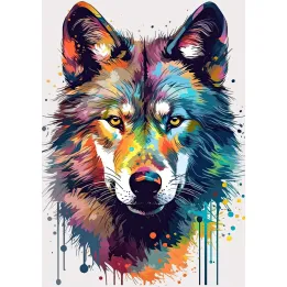 Plakat Wilk w Różnobarwnych Farbach – Abstrakcyjna Sztuka Współczesna – produkt