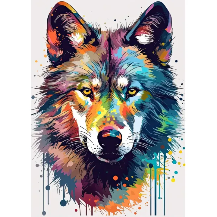Plakat Wilk w Różnobarwnych Farbach – Abstrakcyjna Sztuka Współczesna – produkt