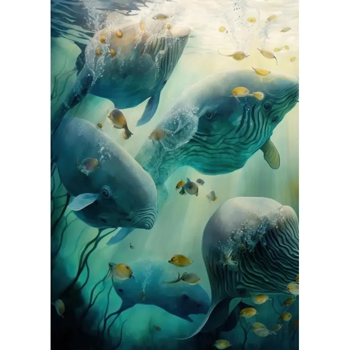 Plakat Wieloryby w Morskiej Głębi – Akwarelowy Krajobraz Oceanu – produkt