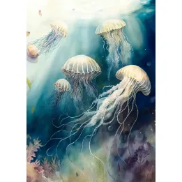 Plakat Akwarelowe Meduzy – Podwodny Świat Głębi Oceanu – produkt