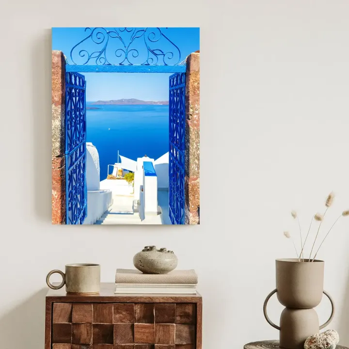 Plakat Widok Na Błękitne Morze – Malownicze Santorini na Cykladach