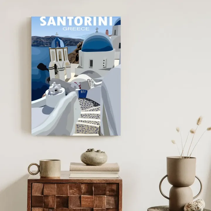 Plakat Typowe Greckie Budynki – Architektura Santorini i Cyklady