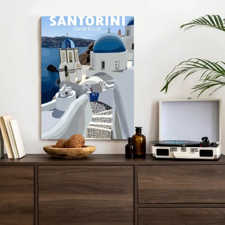 Plakat Typowe Greckie Budynki – Architektura Santorini i Cyklady