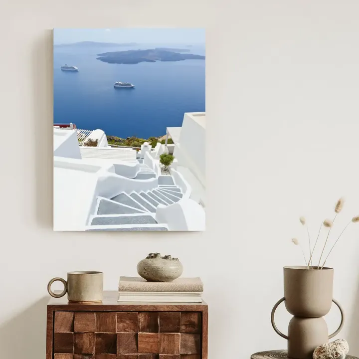 Plakat Santorini – Malowniczy Widok na Morze Egejskie