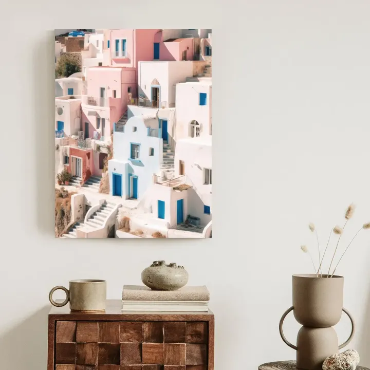 Plakat Kolorowa Grecka Architektura – Klimat Cyklad i Santorini