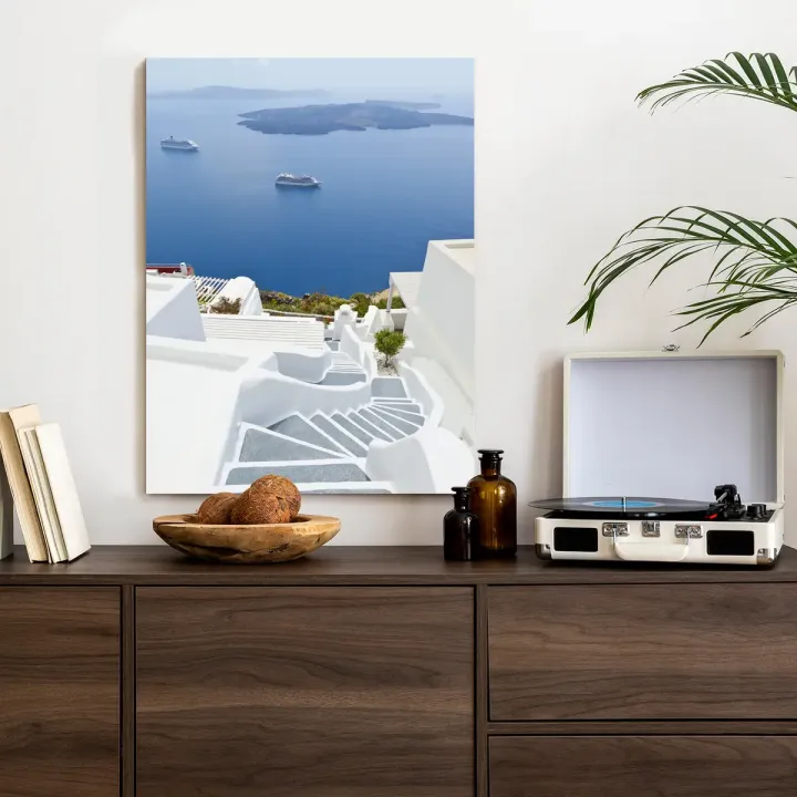 Plakat Santorini – Malowniczy Widok na Morze Egejskie