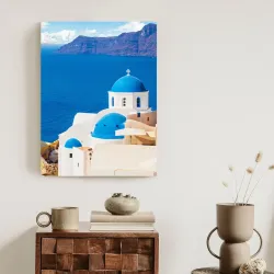 Plakat Krajobraz Santorini – Biały Kościół i Morze Egejskie