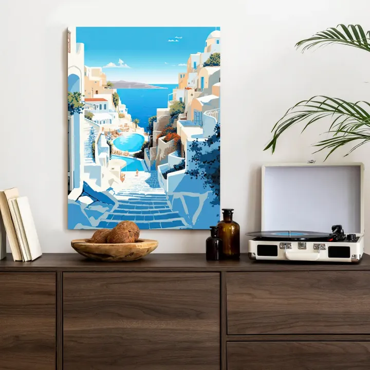 Plakat Santorini – Grecka Architektura i Biel Błękitu Cyklad
