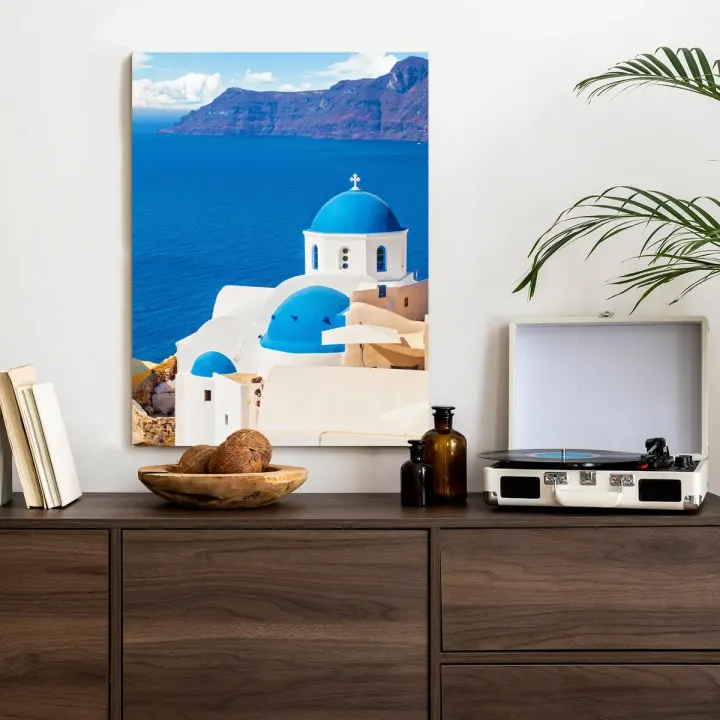 Plakat Krajobraz Santorini – Biały Kościół i Morze Egejskie