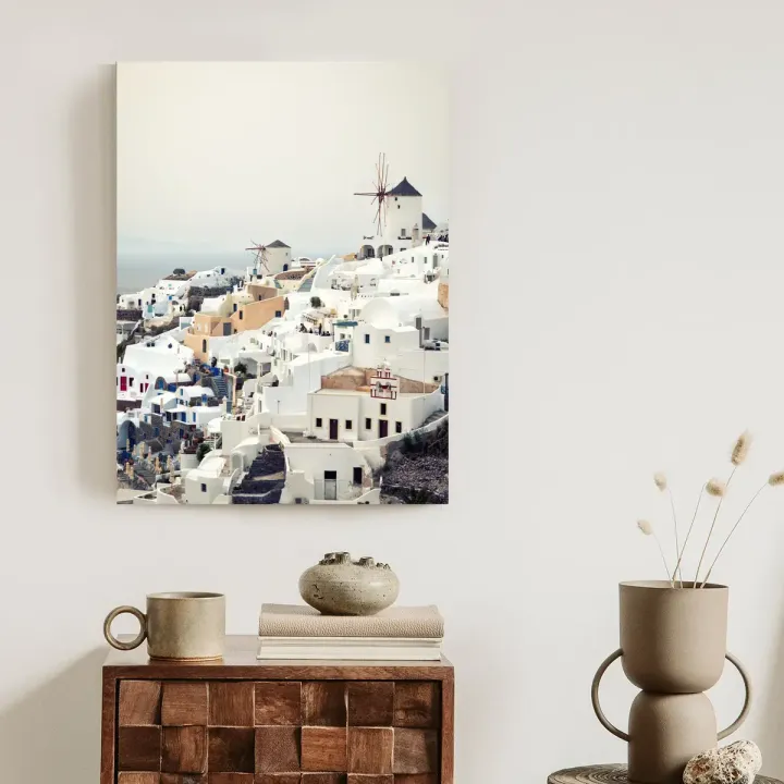 Plakat Widok Na Miasteczko Oia – Architektura Santorini i Morze Egejskie