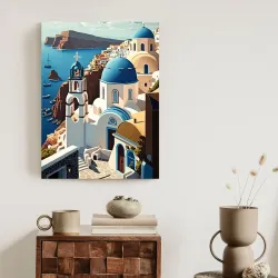 Plakat Architektura Santorini – Widok na Morze Egejskie i Cyklady – Odcienie bieli i zieleni