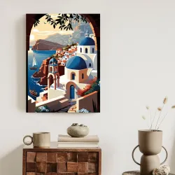 Plakat Ilustracja Greckiej Architektury – Santorini i Cyklady