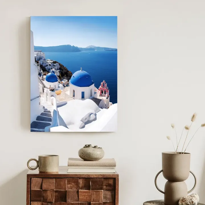 Plakat Tradycyjna Architektura Grecka – Niebieskie Kopuły Cyklad