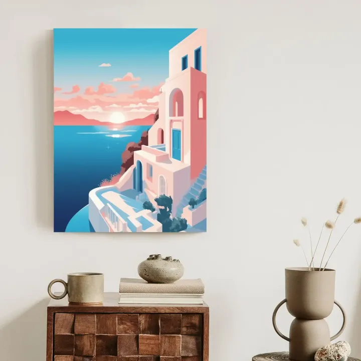 Plakat Zachód Słońca na Santorini – Architektura Cyklad i Morze Egejskie