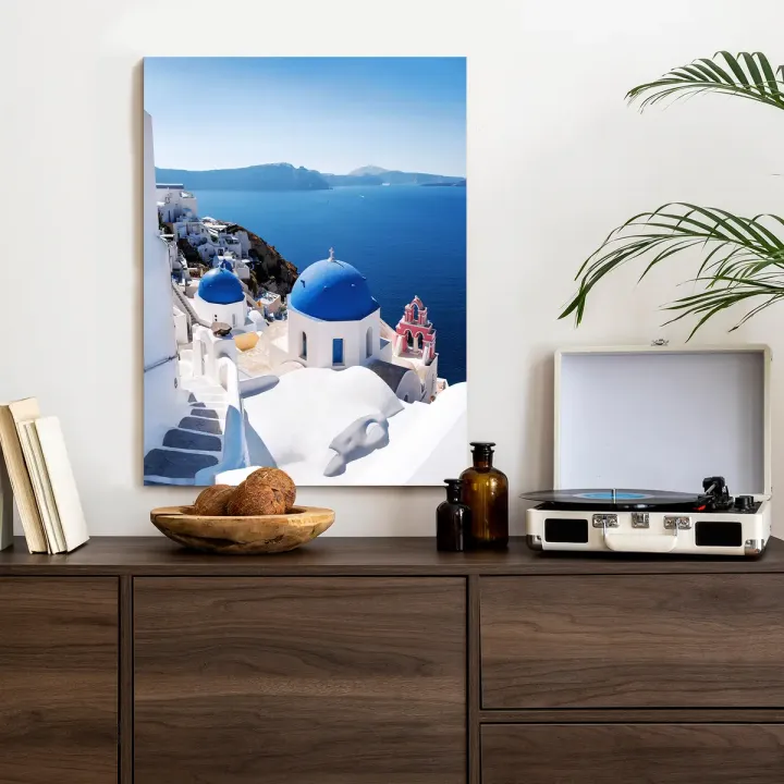 Plakat Tradycyjna Architektura Grecka – Niebieskie Kopuły Cyklad