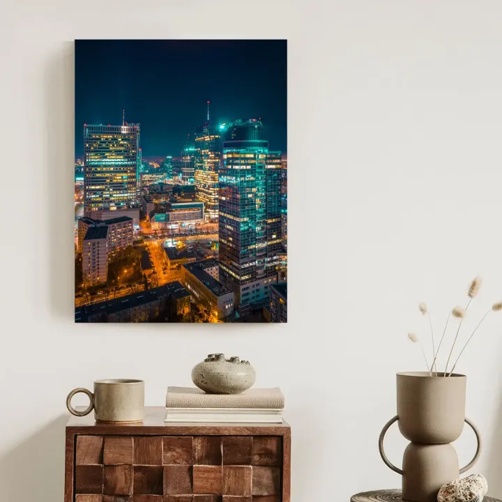 Plakat Warszawa Nocą – Panorama Stolicy z Lotu Ptaka