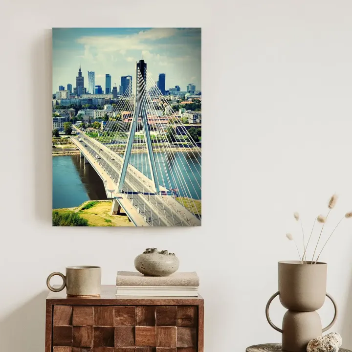 Plakat Most Nad Rzeką Wisła – Panorama Warszawy i Skyline Stolicy