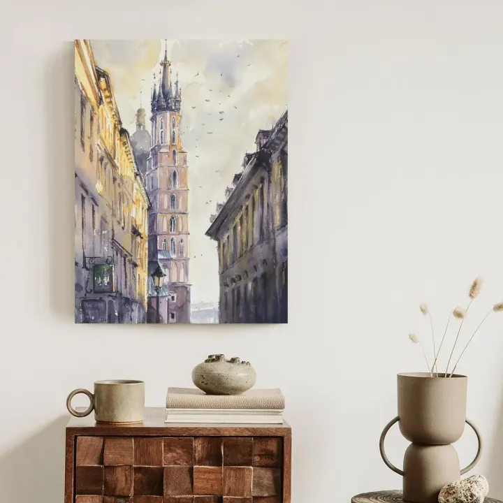 Plakat Akwarela – Kraków Stare Miasto z Kościołem Mariackim