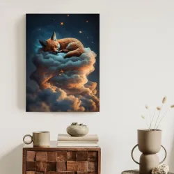 Plakat Śpiący Na Chmurze Lis – Magiczny Sen w Gwiaździstą Noc