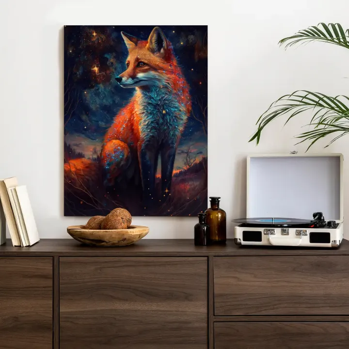 Plakat Magiczny Lis – Nocny Las i Gwiazdy