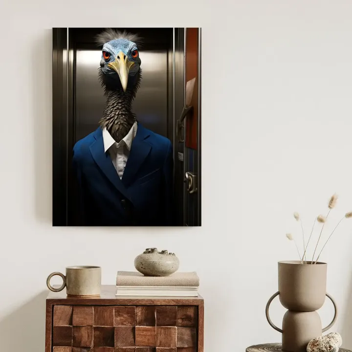 Plakat Ptak w Marynarce – Surrealistyczna Stylizacja Postaci