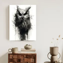 Plakat Malowany Portret Sowy – Sztuka Współczesna w Monochromatycznym Stylu