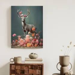 Plakat Jeleń z Porożami – Leśna Cisza i Kwiaty Polne