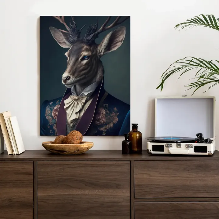 Plakat Jeleń w Eleganckim Stroju – Portret Zwierzęcia w Stylizacji z Krawatem