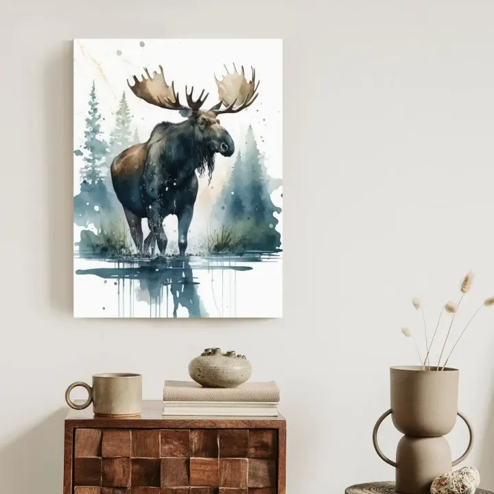 Plakat Łoś Malowany Akwarelami – Leśna Cisza i Spokój Natury