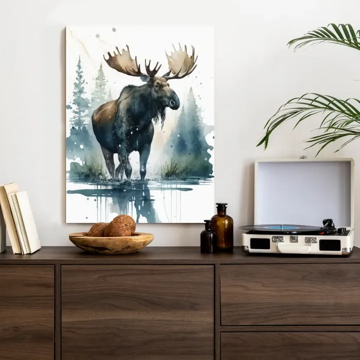 Plakat Łoś Malowany Akwarelami – Leśna Cisza i Spokój Natury