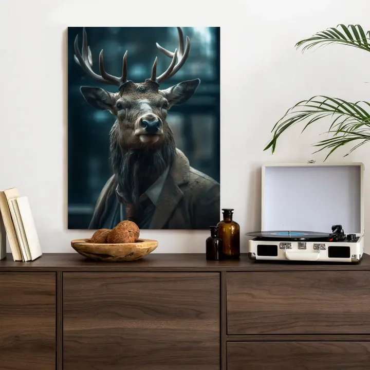 Plakat Jeleń w Garniturze – Portret Zwierzęcy w Surrealistycznym Stylu