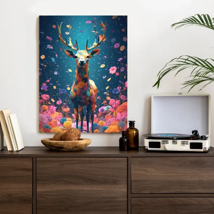 Plakat Łania i Jeleń – Zwierzęta Leśne na Kwietnej Łące