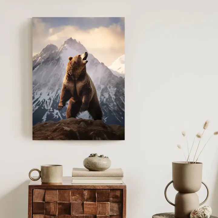 Plakat Niedźwiedź Grizzly – Dzika Przyroda Alaski w Zimowej Scenerii