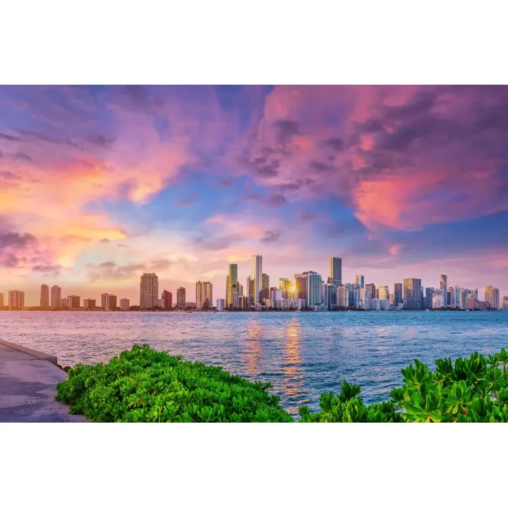Obraz Wieloczęściowy Miami – Skyline o Zachodzie Słońca