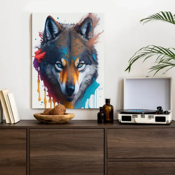 Plakat Portret Wilka – Abstrakcyjna Bestia w Barwnych Plamach
