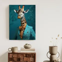 Plakat Żyrafa w Ubraniu Człowieka – Portret z Krawatem i Ornamentami