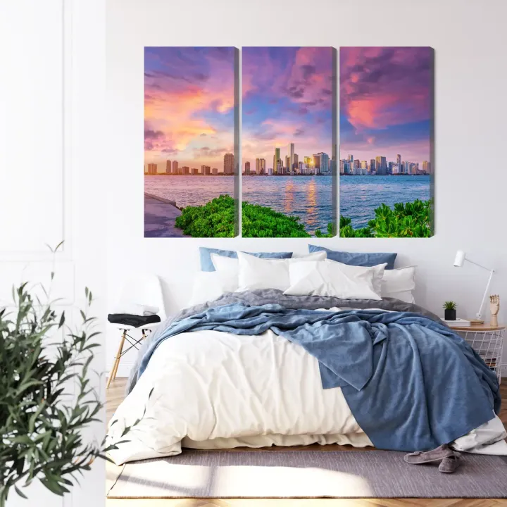 Obraz Wieloczęściowy Miami – Skyline o Zachodzie Słońca