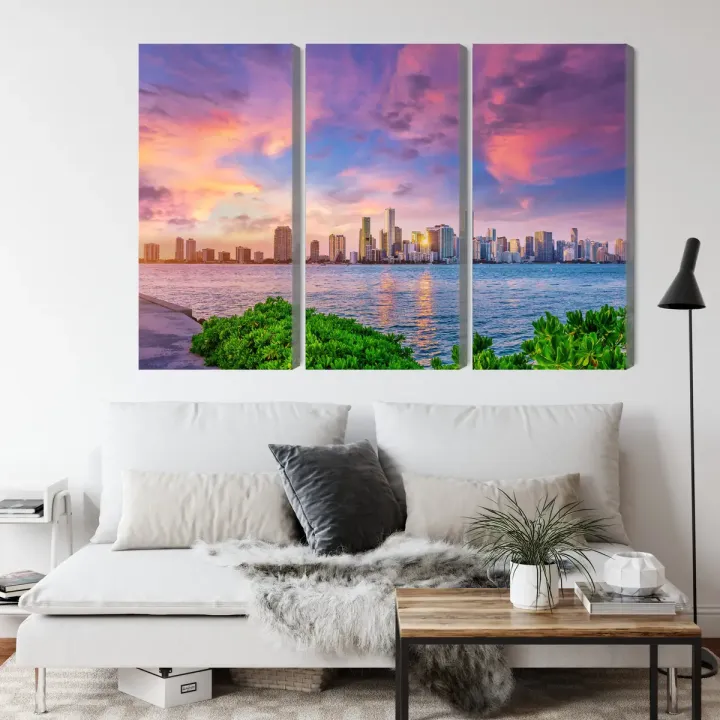 Obraz Wieloczęściowy Miami – Skyline o Zachodzie Słońca