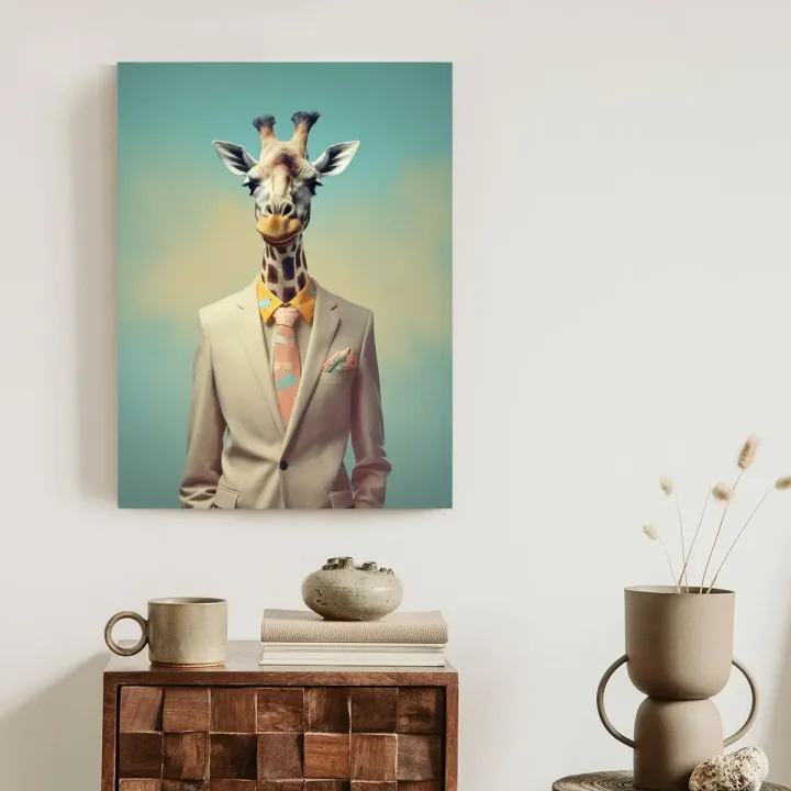 Plakat Żyrafa w Kostiumie – Humorystyczny Motyw Ślubny