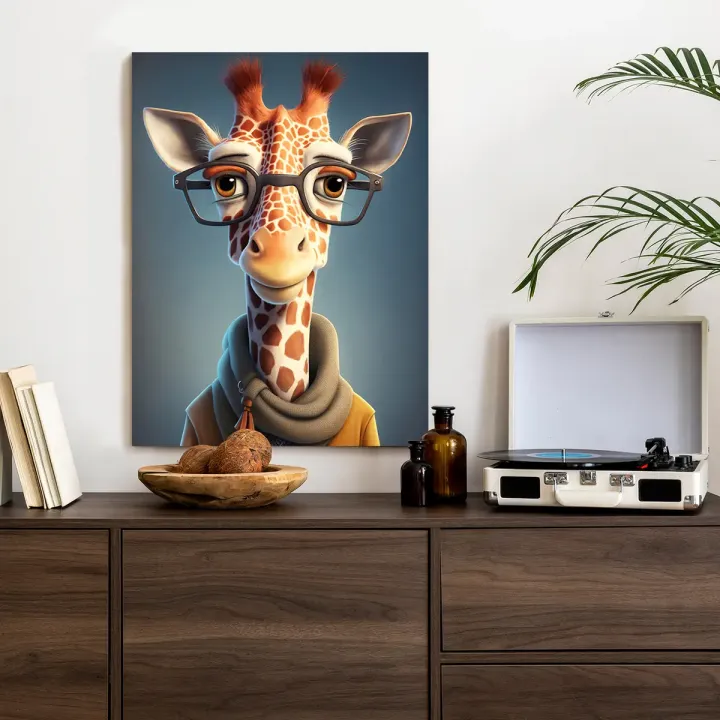 Plakat Żyrafa w Kurtce i Szaliku – Stylizowany Portret Zwierzęcy