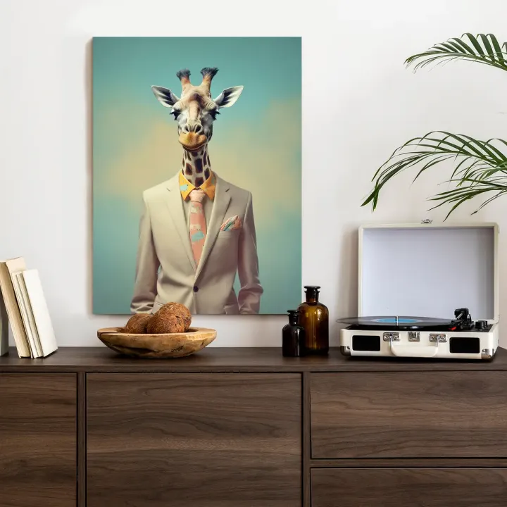 Plakat Żyrafa w Kostiumie – Humorystyczny Motyw Ślubny