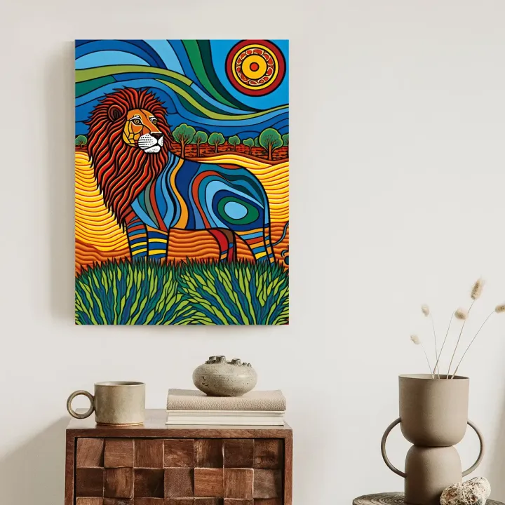 Plakat Surrealistyczna Grafika Lew – Abstrakcja Geometryczna i Sztuka Współczesna