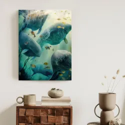 Plakat Wieloryby w Morskiej Głębi – Akwarelowy Krajobraz Oceanu