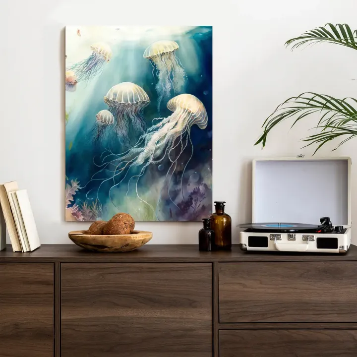Plakat Akwarelowe Meduzy – Podwodny Świat Głębi Oceanu