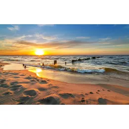 Obraz Morze Bałtyckie – Zachód Słońca nad Plażą i Falami