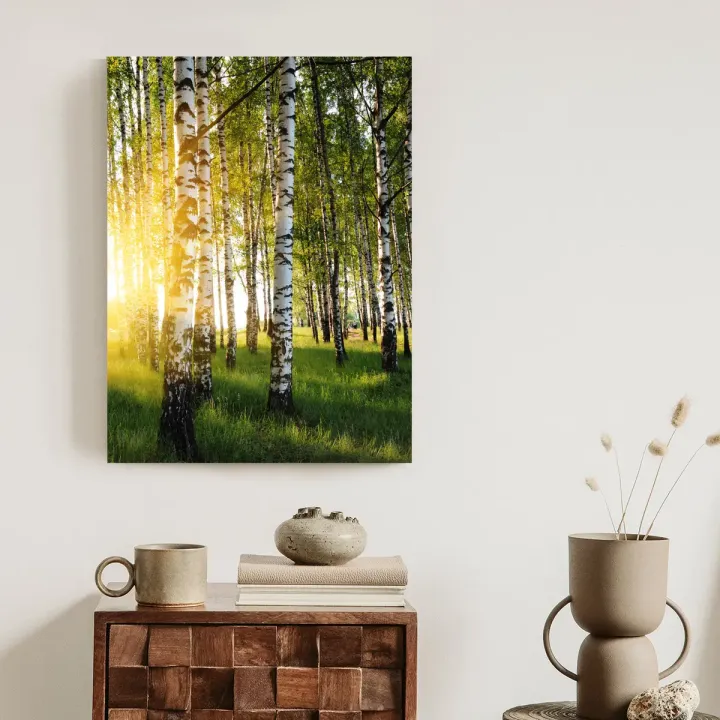 Plakat Brzozowy Gaj – Leśna Cisza i Poranny Krajobraz