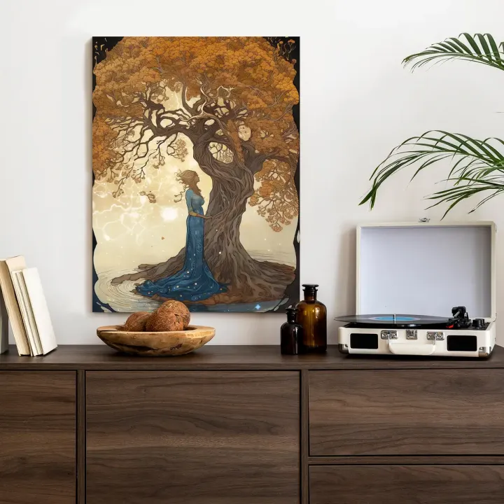 Plakat Las – Kobieta w Sukni w Baśniowym Krajobrazie