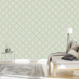 Tapeta Geometryczne Ornamenty – Nowoczesna Abstrakcja w Zieleni i Bieli